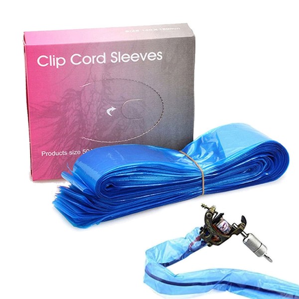 SOTICA Tattoo Clip Cord Covers - 125PCS Clip Cord Covers Tattoo Clip Cord Sleeves Tattoo Clip Cord Bags Disposable Tattoo Machine Bags for Tattoo Supplies Tattoo Accessories(Blue)