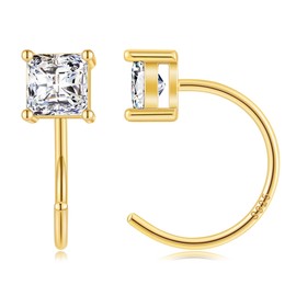 Gacimy Gold Huggie Half Hoop Earrings for Women, 1/2 Inches Small Gold Hoop Earrings for Women with 4mm Square Cubic Zirconia, Square CZ, Sterling Silver Yellow Gold Cubic Zirconia, Cubic Zirconia