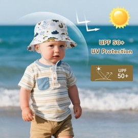 Komorebi Baby Sun Hat Breathable Kids Bucket Hat with UV Protection Wide Brim Toddle Sun Hat for Boy Girl Cute Colorful Dinosaurs Large