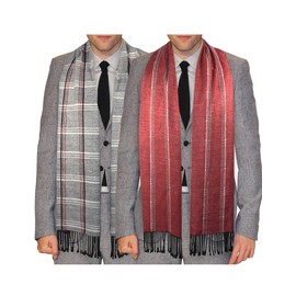 Dahlia Mens Winter Scarf - Rayon Silky Soft Cashmere Feel, Striped Plaid, Red