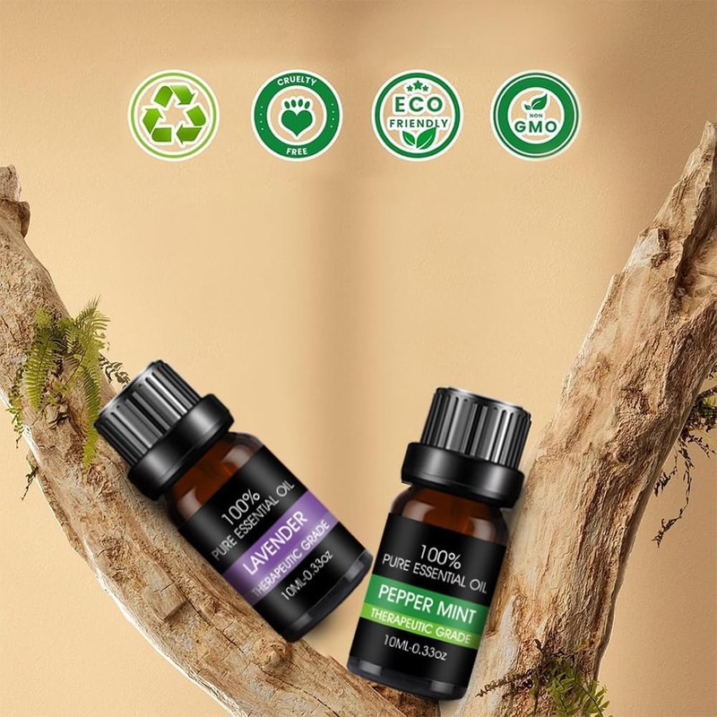 Aceites esenciales 100% naturales 6 piezas – Lavanda, Naranja, Eucalipto,