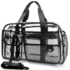 Large Clear Tote Bag 20” for Duffle with 10 Protects, Clear Gym Crossbody Bag, Big Transparent See Through Organizer Bags for Travel Work Toiletry Makeup