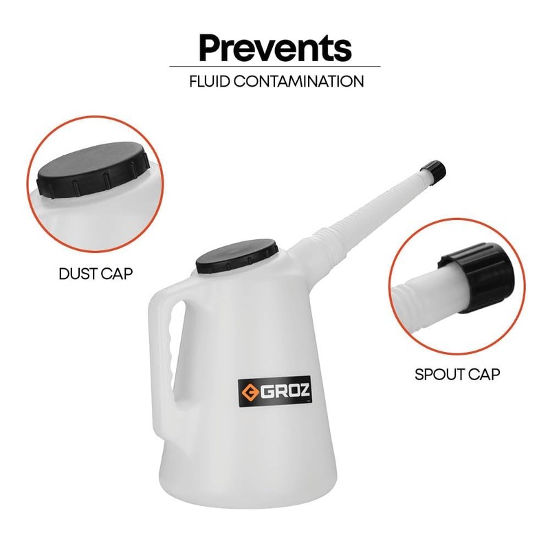 Groz 8-Liter High Density Graduated Measuring Container | Flexible Spout