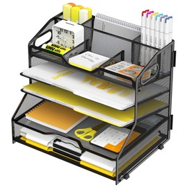YINGHUA Bandeja organizadora de cartas de papel de 5 niveles con 6 compartimentos ajustables superiores, clasificador de papel, accesorios de escritor