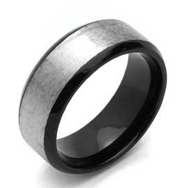 DoubleAccent 8MM Comfort Fit Titanium Wedding Band Beveled Edges Black Ring (Size 7 to 14) Size 14