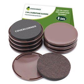 COVERCORNER Furniture Sliders 8 PCS - 2 in 1 in 3 1/2 inch or 4 inch- Furniture Sliders for Carpet & Hardwood Floors! Furniture Movers Sliders & Sliders for Moving Furniture Easily & Safely!