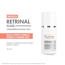 Avene Retrinal Contorno de Ojos Intensivo 3 en 1, Reduce Apariencia de Arrugas, Bolsas y Ojeras, con Retinaldehdo, Agua Termal y Acido Hialuronico,...