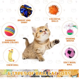 Shappy 150 Pcs Cat Toys Bulk Kitten Toys Pack Variety Funny Interactive Gift Including Mice Rainbow Balls Spring Crinkle Balls for Indoor Cat Kitty Kitten(Novel)