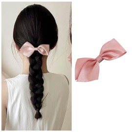 Iaceble French Satin Ribbon Bow Hair Hair Barrette Pink Bow Hairclip Bowknot Barrette Clip Headwear Decorative Hair Accessories for Women Headdress