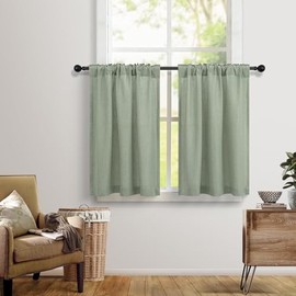 Cortinas de Cocina Estilo Café Verde Salvia de 24 Pulgadas de Largo para Ventana Pequeña, 2 Paneles con Trabillas Traseras y Bolsillo Superior, Cortinas de Nivel Semitransparentes de Lino Cortas para