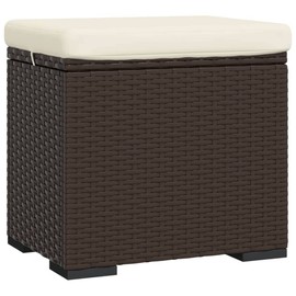 vidaXL Ottoman with Cushion - Sturdy and Durable Poly Rattan Outdoor Footrest with Soft, Removable Cushion, Weather and Easy to Clean - Brown, 15.7"x11.8"x15.7"