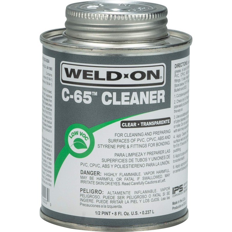 Weld-On 10203 C-65 PVC/CPVC/ABS/Styrene Cleaner - Low-VOC, Clear, 1/2 Pint