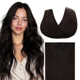 MAXITA Invisi Edge Clip in Hair Extensions Real Human Hair, 18 in, 7pcs 110g Dark Brown Seamless Clip ins,100% Remy Human Hair Extensions for Women