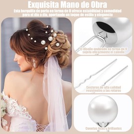 50 Piezas de Horquillas de Perlas,Accesorios para el Cabello de Novia con Perlas,5 Tamaños,Elegantes Accesorios para el Cabello Retro en Forma de U con Caja Blanca de Almacenamiento,Plateado
