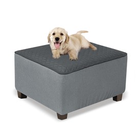 NeColorLife Ottoman Cover Square Waterproof Ottoman Slipcover Thick Storage Footrest Stool Covers Furniture Protector for Pets,Kids(Medium Size,Dark Gray)
