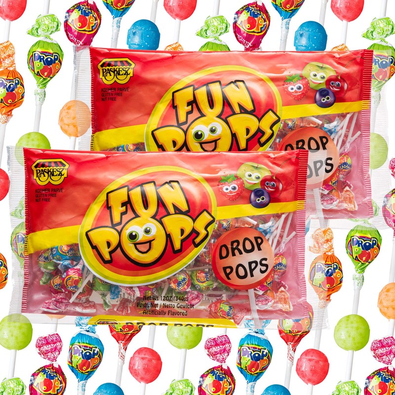 Paskesz Fun Pops - Fruit Flavored Drop Pops, 60 Count,