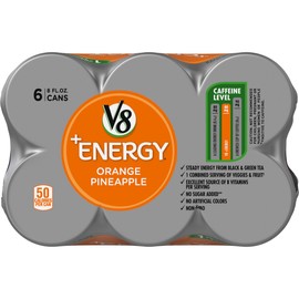 V8 +Energy, Healthy Energy Drink, Natural Energy from Tea, Orange Pineapple, 8 Ounce Can, 6 Count