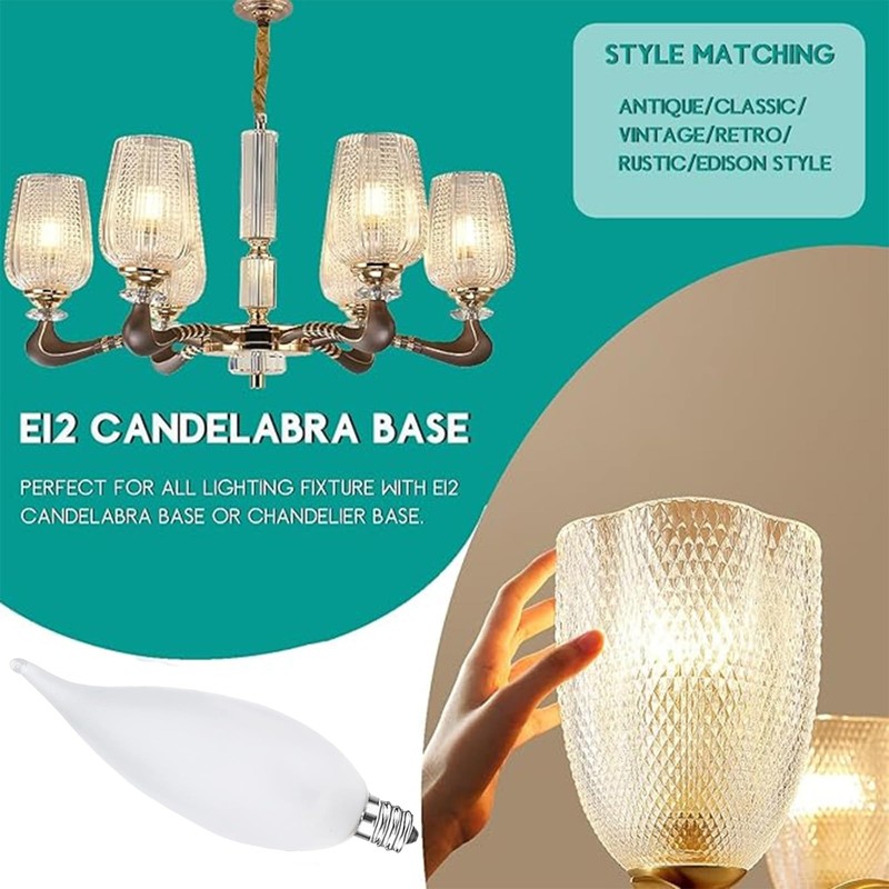MMBGJKG Flame Tip Chandelier Light Bulb， 60W E12 Candelabra Base,Candle