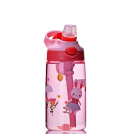 16oz/480ml Children Water Bottle with Tritan, BPA-Free Cup, Leak-Proof – Straw Top with Lock - Suitable for Schools, Sports, Camps, Picnics&More, Drink Bottle for Children (Rabbit)