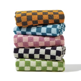 Madi-Cadi Hand Towels 5 Pack - Cotton Face Towels Soft, Absorbent, and Decorative Checkered Design for Bathroom, Kitchen, Gym, and Spa - 13 x 29 Inches for Any Occasion