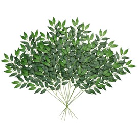 Betylifoy 24Pcs Artificial Italian Ruscus Greenery Stems, 25in Faux Silk Green Leaves Vines Garland Branches Hanging Greenery Spray for Wedding Arch Bouquet Filler Table Centerpieces Home Decor