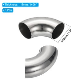 PATIKIL 3pcs 90 Degree Mandrel Bend Elbow, 38mm OD Steel Exhaust Elbow Exhaust Piping Connector 304 Stainless Steel for Exhaust Pipe Stair Handrail HVAC
