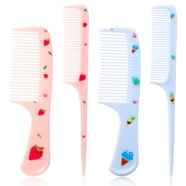 4 Pcs Girls Boys Hair Brush Kids Hairs Brushes Set Fashion Kids Hair Brushes Plastic Fine Tooth Rat Tail Combs for Girls Curly Straight Long Hairs, Blue + Pink