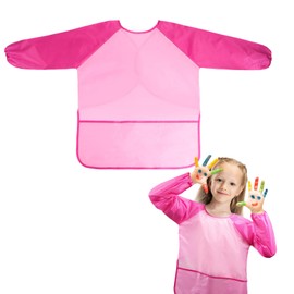 BETESSIN Children's Painting Apron for Children 7 - 12 Years - Size L (for Height 120 - 140 cm) - Ideal for School, Household and as a Gift Idea for Back to School, pink