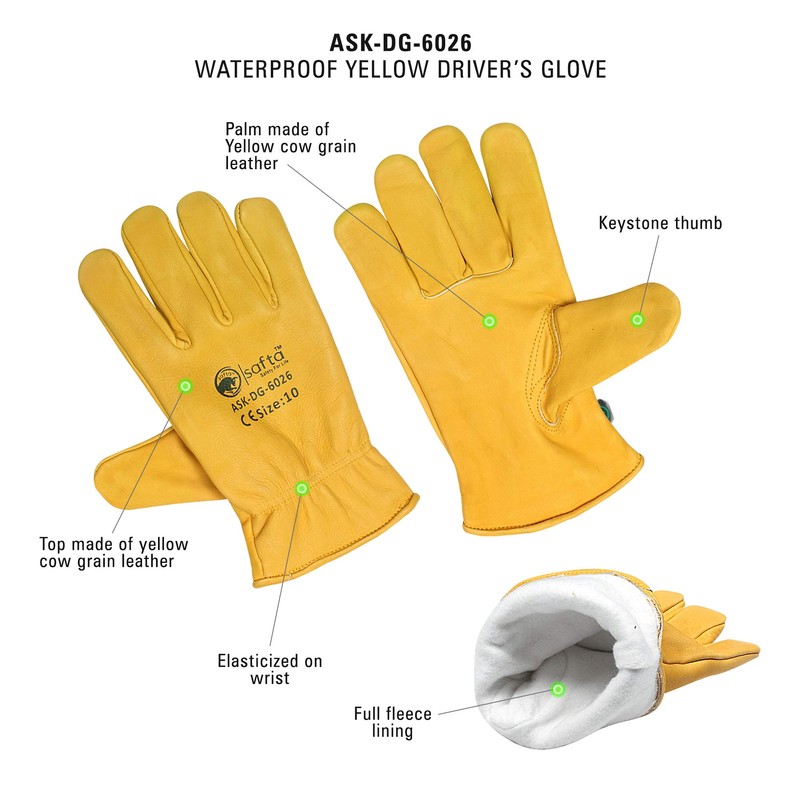 SAFTA Fleece lined thermal work gloves, Winter Leather Driving Gloves