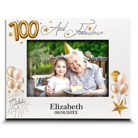 BELLA BUSTA-Personalize-100 and Fabulous-Happy Hundred Birthday Keepsake For Friends, Women, Men, Wife, Husband, Mom, Dad-Personalize UV Print Picture Frame (5x7 HORIZONTAL)