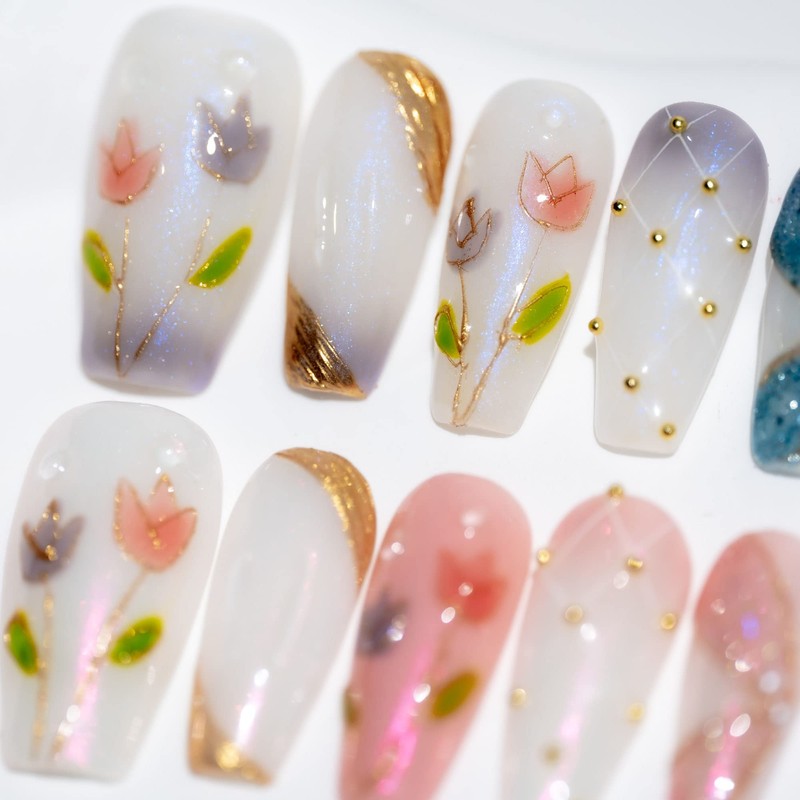 Sun&Beam Nails Handmade Nail Tip, Medium, Long, Ballerina, Pink, Blue,