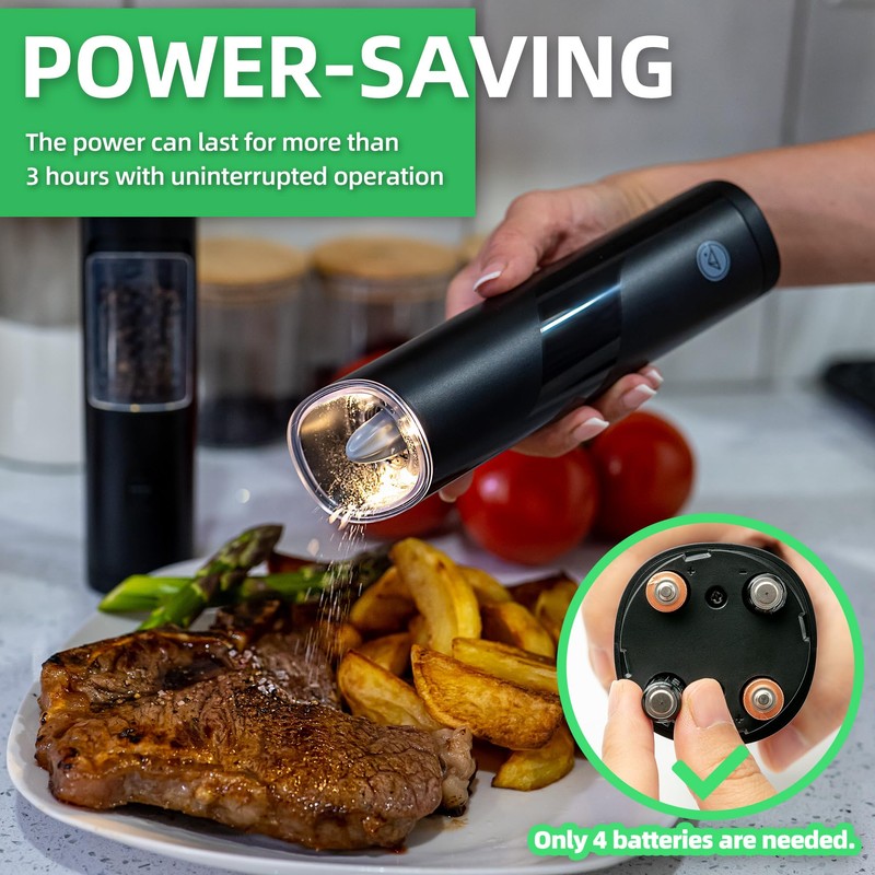 GATGOODS Gravity Electric Salt and Pepper Grinder Set, Adjustable Coarseness,