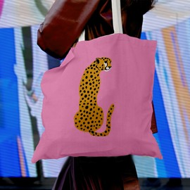 OTOUO Coquette Cheetah Leopard Canvas Tote Bag,Preppy Pink Cheetah Shoulder Bag Gifts for Women Girls,Leopard Reusable Grocery Shopping Bags