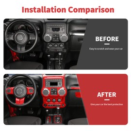 SQQP 10PCS Full Set Interior Trim Kit for 2011-2018 Jeep Wrangler JK JKU,Center Console Steering Wheel Trim, Dashboard Conditioning Switch Co-Pilot Handle Armrest Box Gear Shift Cover Trim(Red)