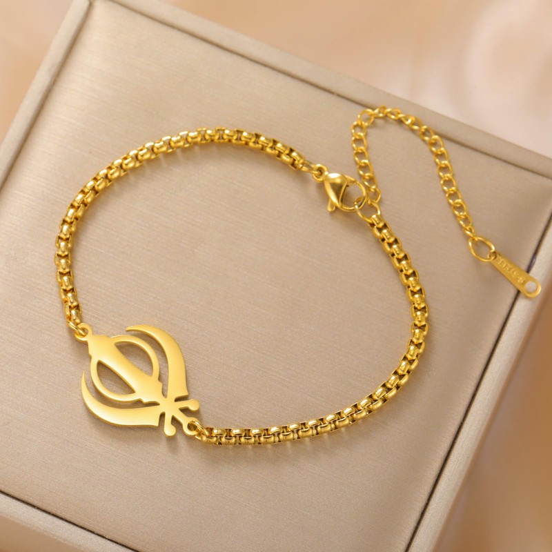 Khanda Symbol Bracelet for Women Stainless Steel Sikhism Pendant Adjustable
