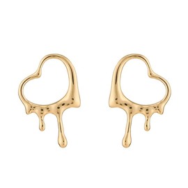 Unurgoonit Women Liquid Irregular WaterDrop Stainless Steel Earrings, Melted Liquid Irregular Stainless Steel Earrings Gold Heart