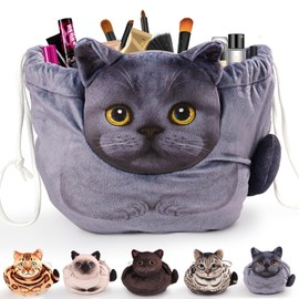 Openhahaha - Bolsa de maquillaje con cordón, bolsa de maquillaje para gatos, organizador de maquillaje de viaje, bolsa de cosméticos, regalo de gato para mujeres, bolsa de maquillaje plana, regalos
