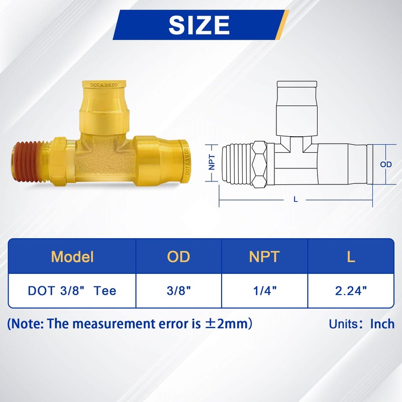 Daptemn DOT Brass Air Line Fittings, 3PCS 3/8" OD Tube