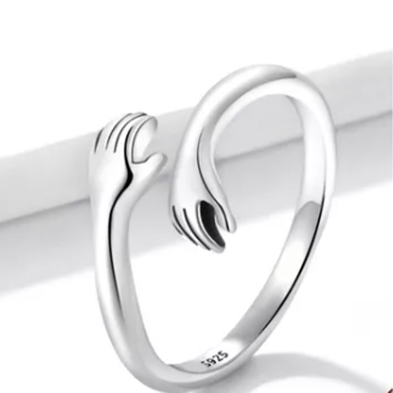 925 Silver Hug Ring Fashionable Versatile Adjustable Hugging Hands Open