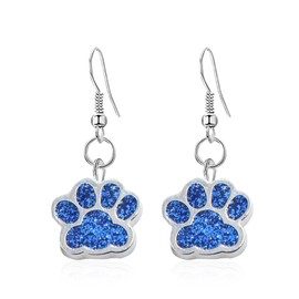 JDONL Kawaii Cute Cat Dog Paw Earring for Women Glitter Stainless Steel Lovely Cat Dog Paw Style Enamel Filled Dangle Earrings Jewelry Gifts (Blue)