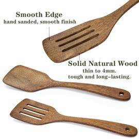Set of 2 Wooden Spatula, Cooking Utensils Set Wooden, 12 Inch Wooden Kitchen Utensils, Spatulas for Cooking, Heat Resistant, Antibacterial, Wood Cooking Tools for Non Stick Pan or Wok
