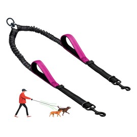 LEOSASA Double Dog Leash - No Tangle Splitter for Two Dogs, Coupler with Adjustable Long Lead Rope, Dual Control Handles, Retractable No Pull Bungee, Walk Train Small Medium Large 2 Pets (Fuchsia)