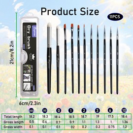 Zyluniy Dry Brush Set 6 Pieces Miniature Drybrush Brush Model Making Brush Set, Wool Professional Dry Brush for Model Making Warhammer 40k Acrylic Watercolour Miniatures (11 Pieces)