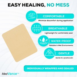 MedVance Silicone Foam Dressing - Waterproof Silicone Adhesive Foam Dressing - Easy Apply & Remove Wound Bandages - Dressings for Pressure Sores, & More - (4" x 5" Absorbent Bandage)