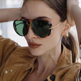 Cesunies Trendy Oversized Aviator Sunglasses for Women Men Retro Big Round Sun Glasses Vintage Shield Shades CS012