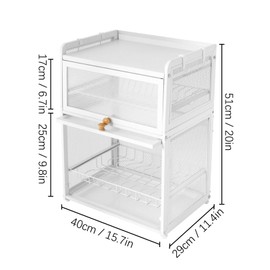 ILWorkTLs Kitchen Countertop Dish Cabinet with Flip Door and Hook,2 Tier Drainer Cabinet,Dish Storage Cabinet,White