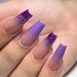 Handmade Purple Nail Tip, 3D Nail Art, False Nail Design, 24 Pieces, Popular, Cute, Simple, Fashion