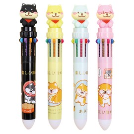 MOZXIRZ 4 Pcs Cute Shiba Inu Multicolor Ballpoint Pens 10-in-1 Retractable Pen Cartoon Dog Pen Kawaii Colored Ballpoint Pens for Kids Boys Women Men Office School Supplies (4Pcs Shiba Inu)