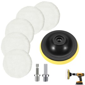 Car Polishing Hood, 180 mm Wool Polishing Attachment Cordless Screwdriver Angle Grinder, Polishing Pad with 6 Angle Handle, Round Adapter, Velcro Closure, Easy Interchangeable, for M14 Drill, for Car