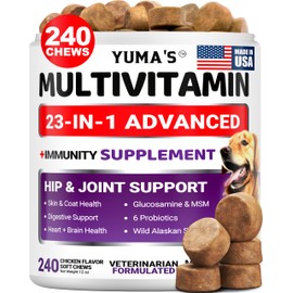 Dog Multivitamin Chewable with Glucosamine - 240 Treats - Dog Vitamins and Supplements - Senior & Puppy Multivitamin for Dogs - Hip & Joint Support - Immune Health, Skin, Heart, Digestion, Probiotics